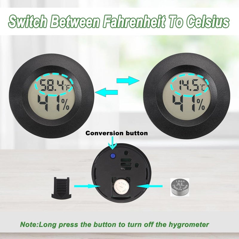 Serundo Auto Mini Hygrometer Thermometer Digital Humidity Meter Indoor/Outdoor Humidity Monitor Reptile Thermometer for Greenhouse Garden Cellar Fahrenheit(℉)/ Celsius(℃) 2 Pack - Image 3